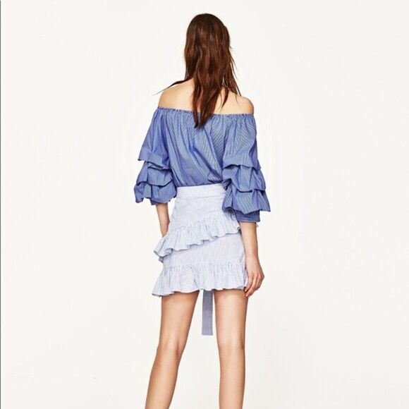 ✨HP✨Zara Stripped Embroidered Floral Ruffle Skirt✨ - Picture 5 of 8